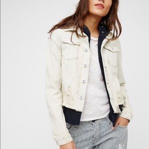 Free People Double Weave Denim Jacket Distressed